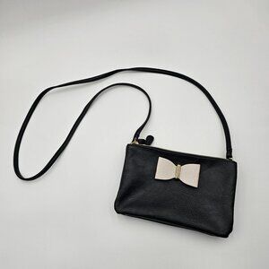 Black Crossbody Bag W/Bow Detail & Zip Compartments Festival Cute Romantic